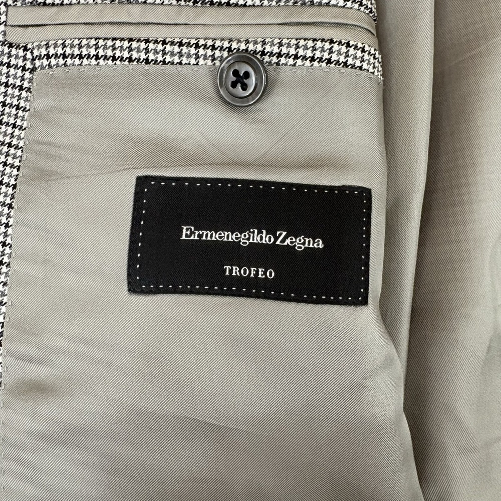Ermenegildo Zegna Trofeo Blazer Houndstooth Sport Coat Men's 54 R Wool Black - Picture 4 of 13